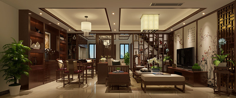 重庆101-200平米新中式风格春晓室内设计效果图